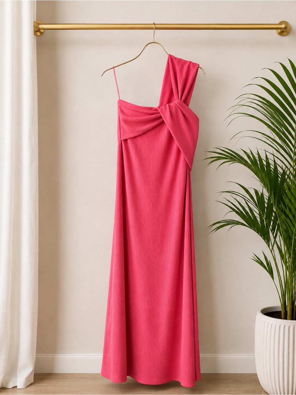 Women’s One-Shoulder Pink Knot Dress